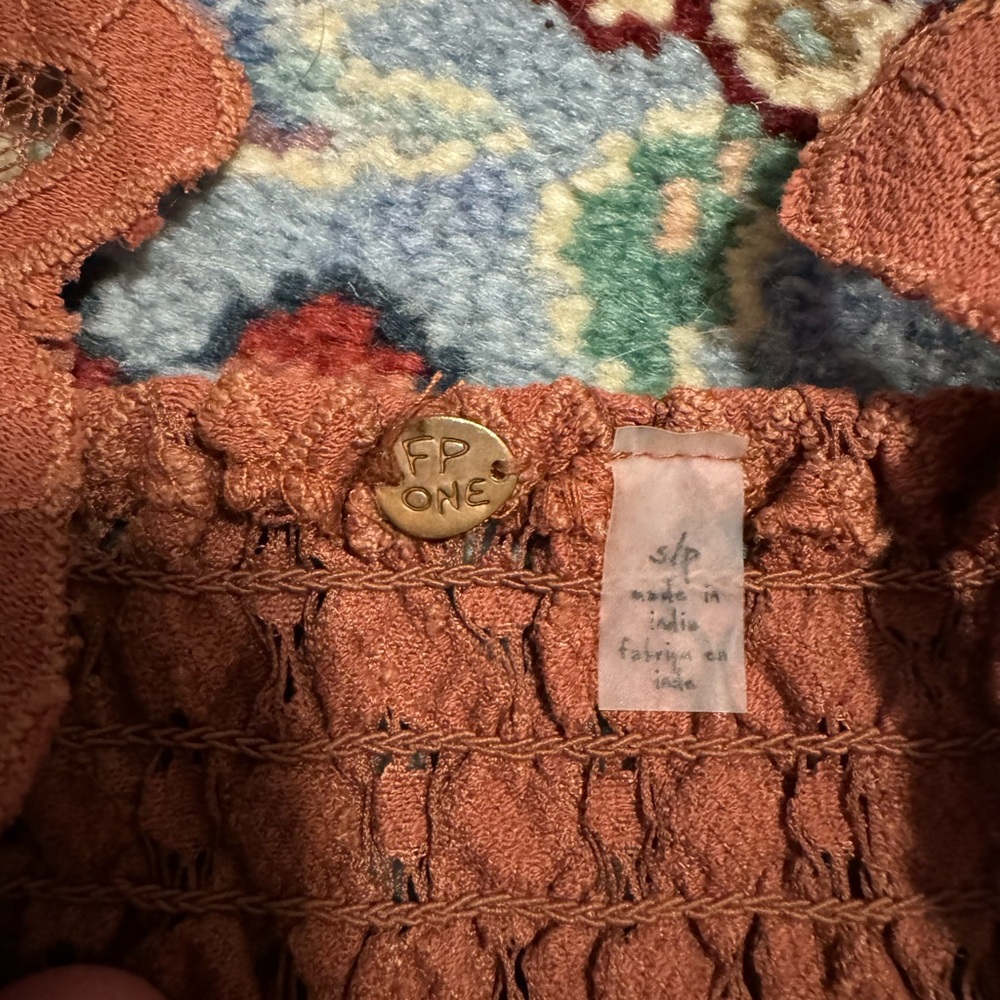 Free People Intimately Adella Rust Lace Bralette Longline Crochet Smocked Small - Picture 4 of 8